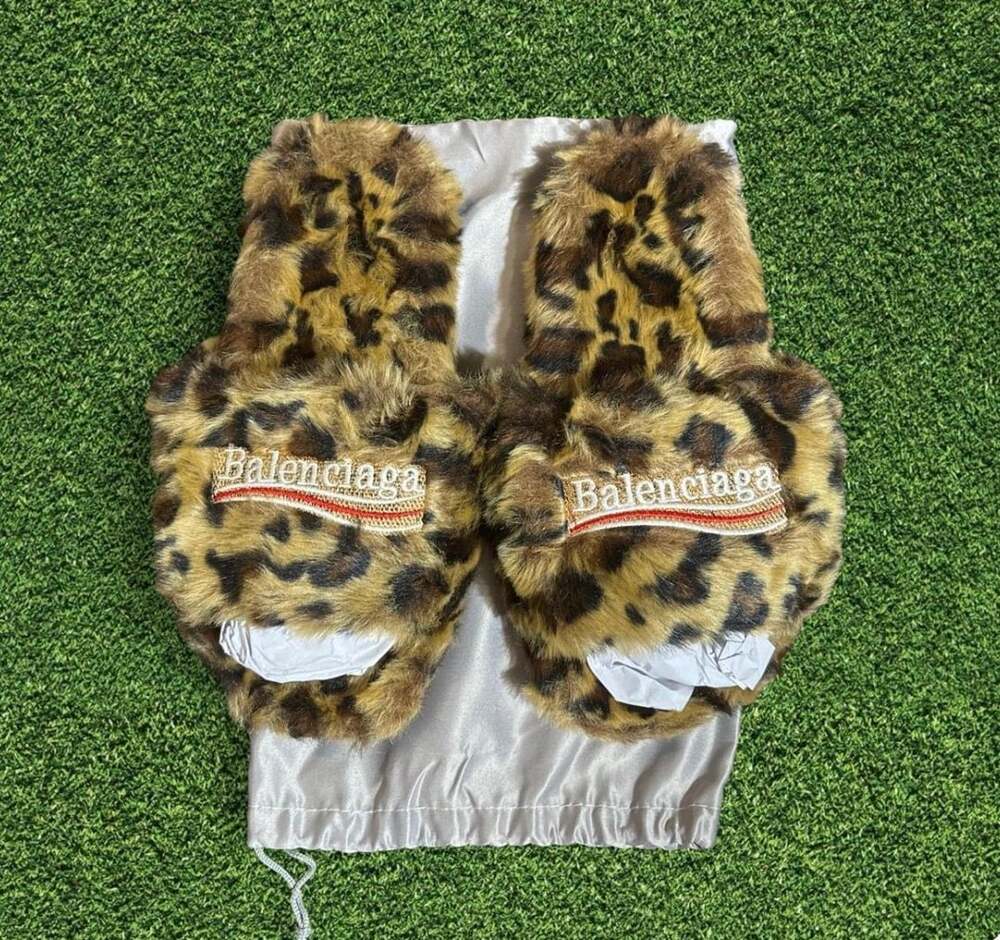 Balenciaga Fur Slippers Size 41 Leopard Brown